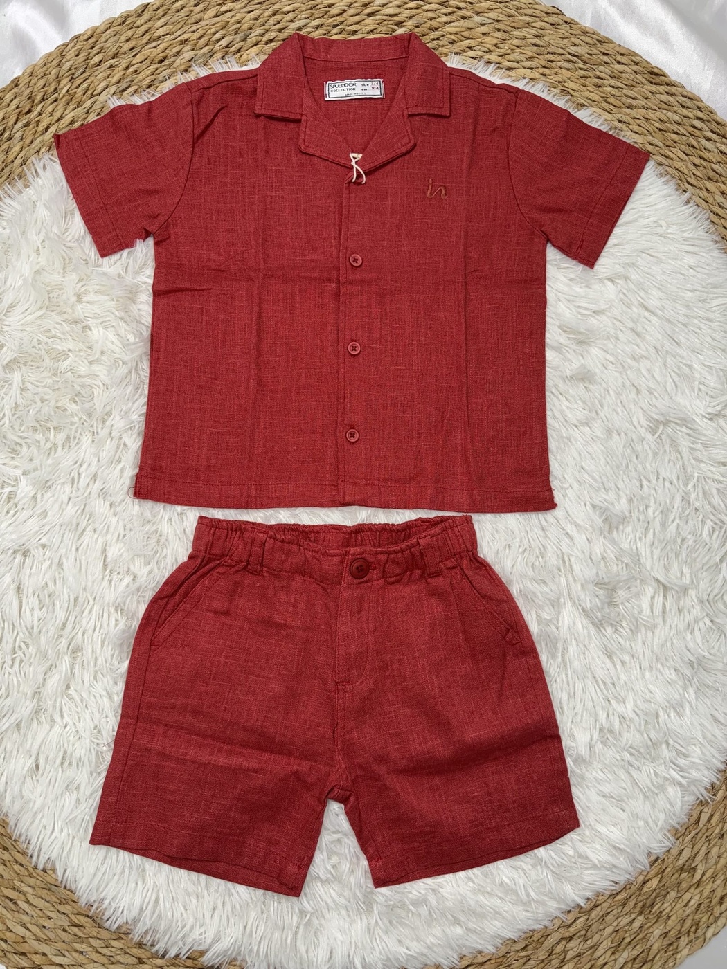 Red Short Set - Boy (Button Shirt)-07
