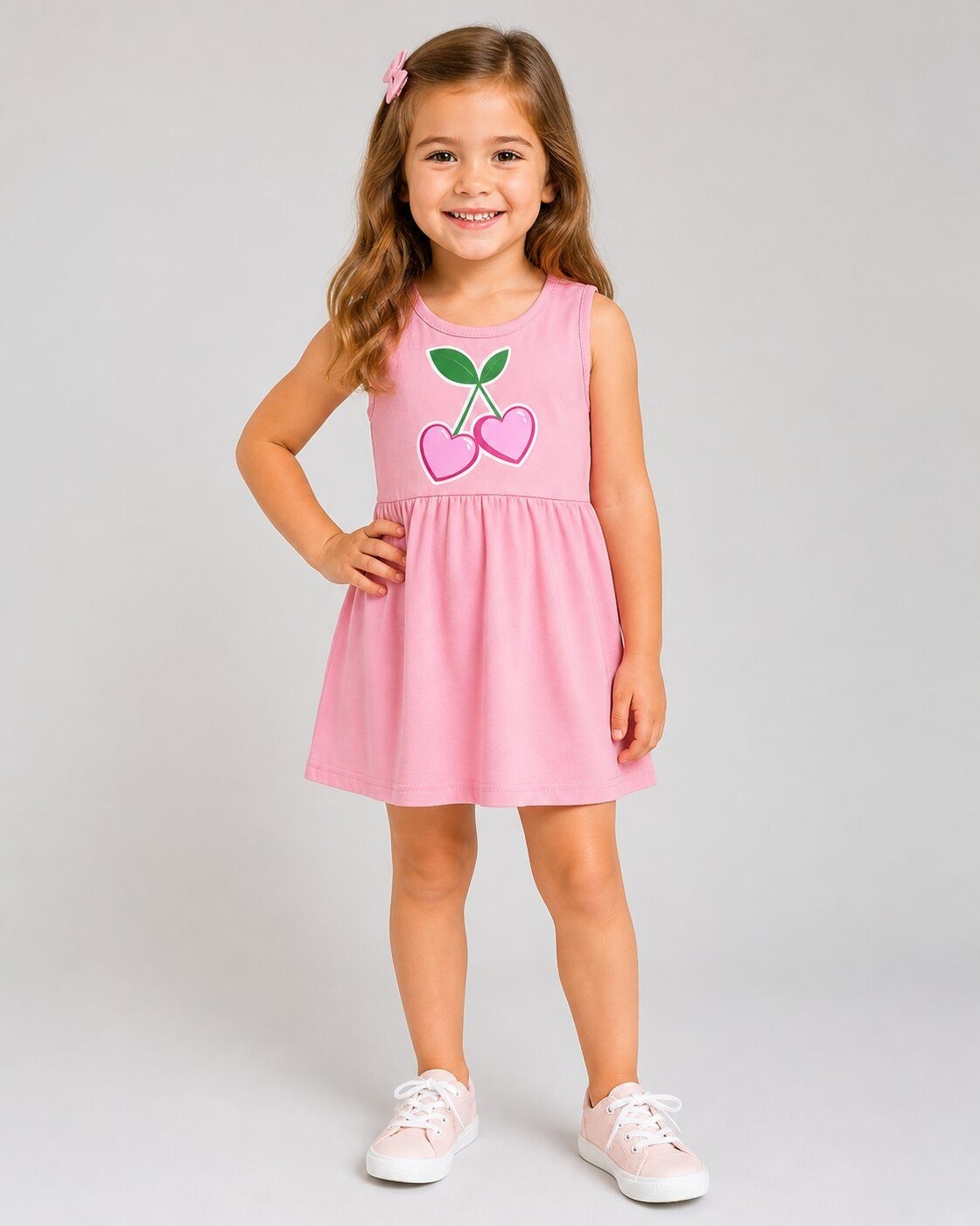 Brand Cherry Pink Dress - Girl (Front Cherry Graphic)-10