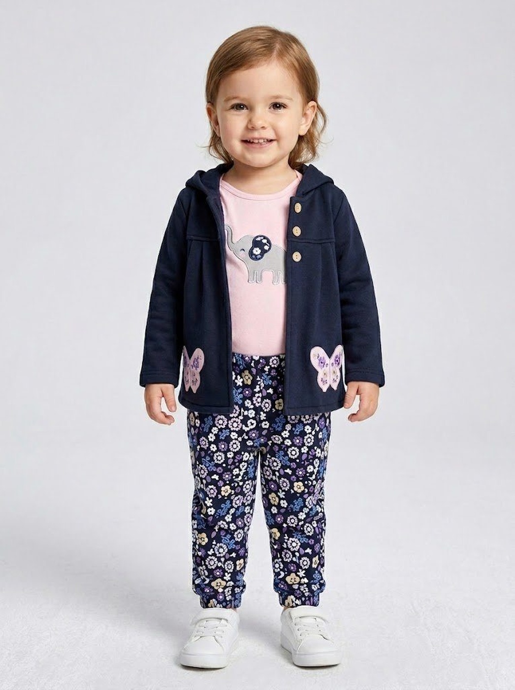 Navy Butterfly 3-Piece Set - Baby Girl (Elephant Onesie)