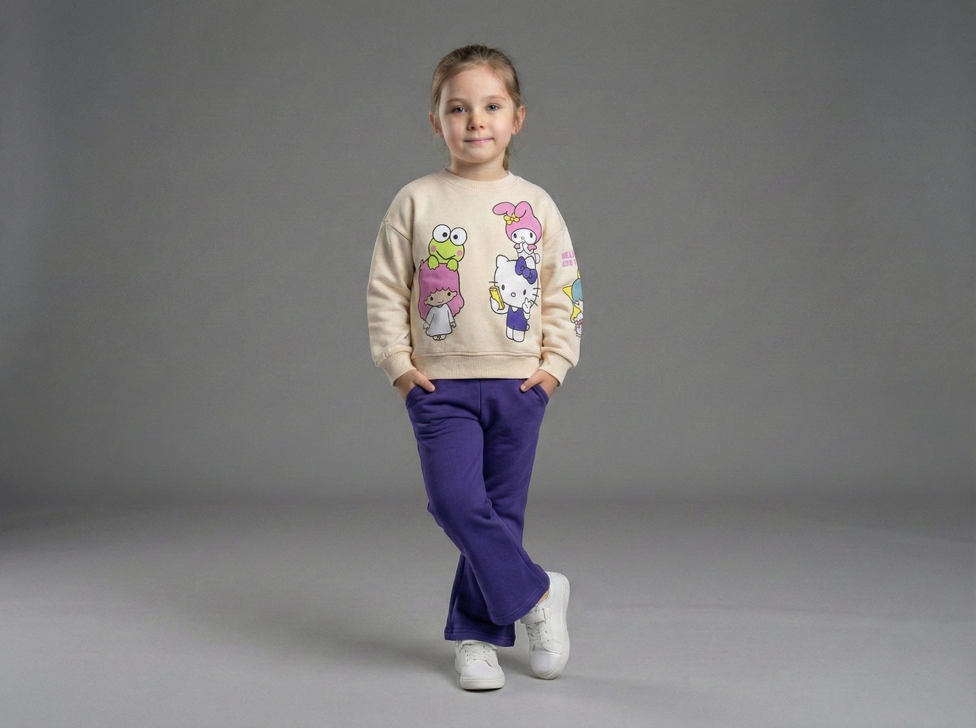 Sanrio Hello Kitty Set Cream & Purple - Girl (Flared Pants)