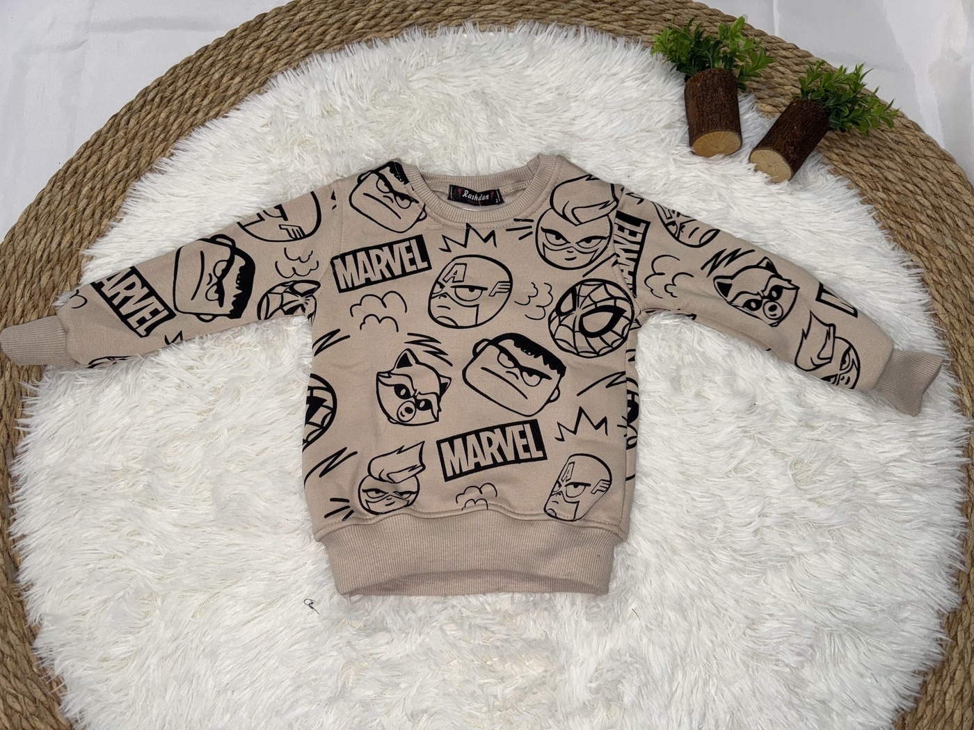 Marvel Sketch Sweatshirt Beige - Boy (All Over Line Art)