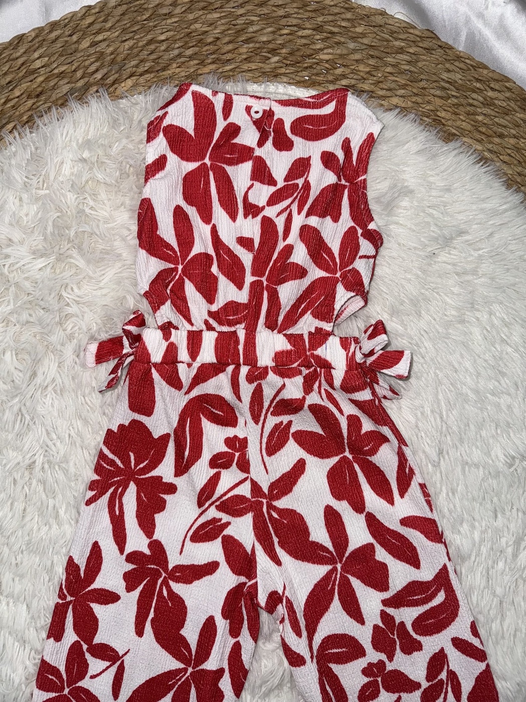 Red Floral Jumpsuit - Girl (Side Bows)-08
