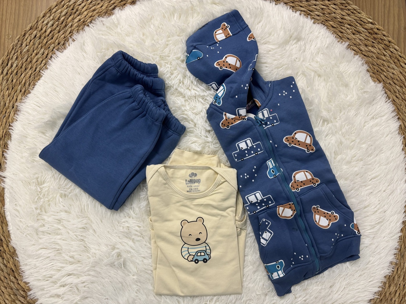 Blue Car 3-Piece Set - Baby Boy (Bear Bodysuit)