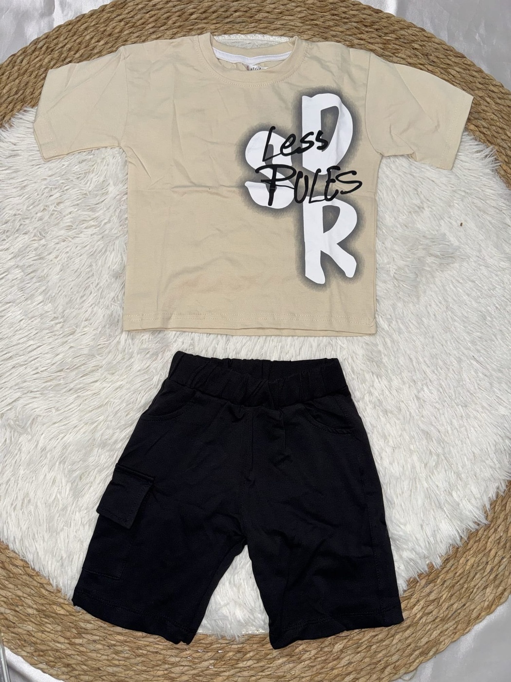 Less Rules Beige Shorts Set - Boy (Front Graphic)-08