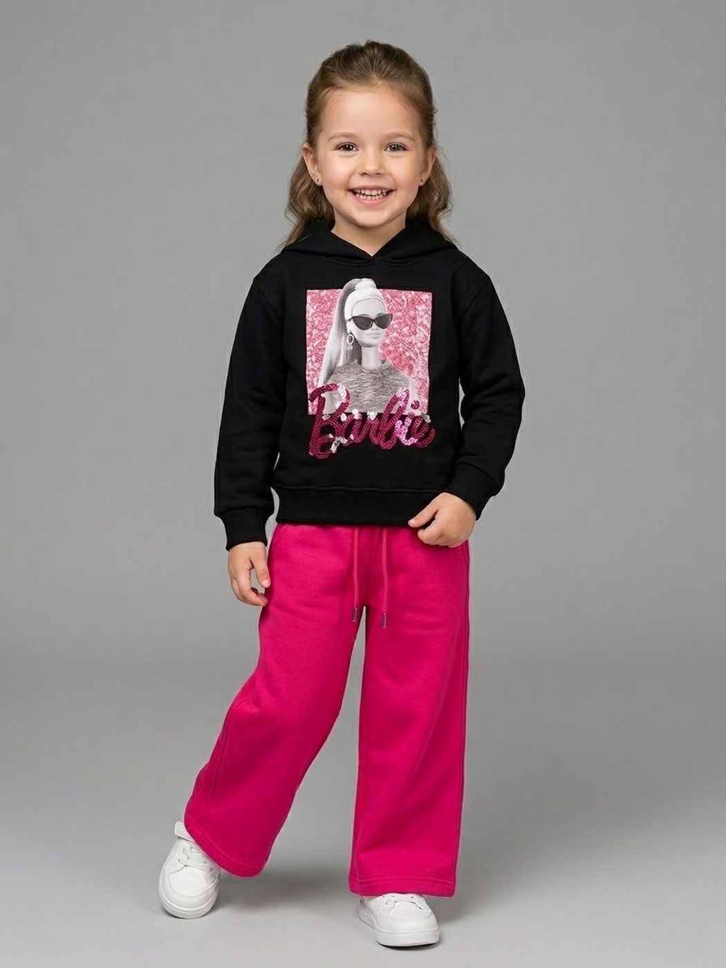 Barbie Sequin Hoodie Set Black - Girl (Hot Pink Pants)