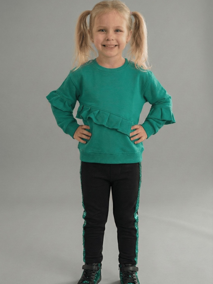Green Ruffle Set - Girl (Sequin Stripe Pants)