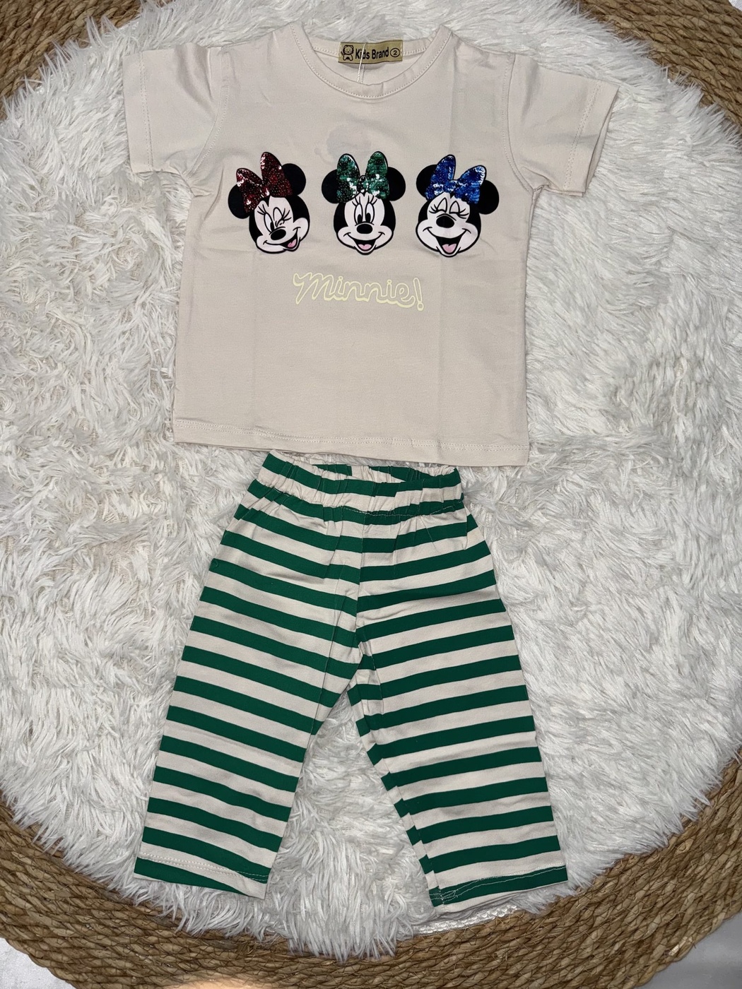 Minnie Mouse Beige Set - Girl (Striped Pants)-06