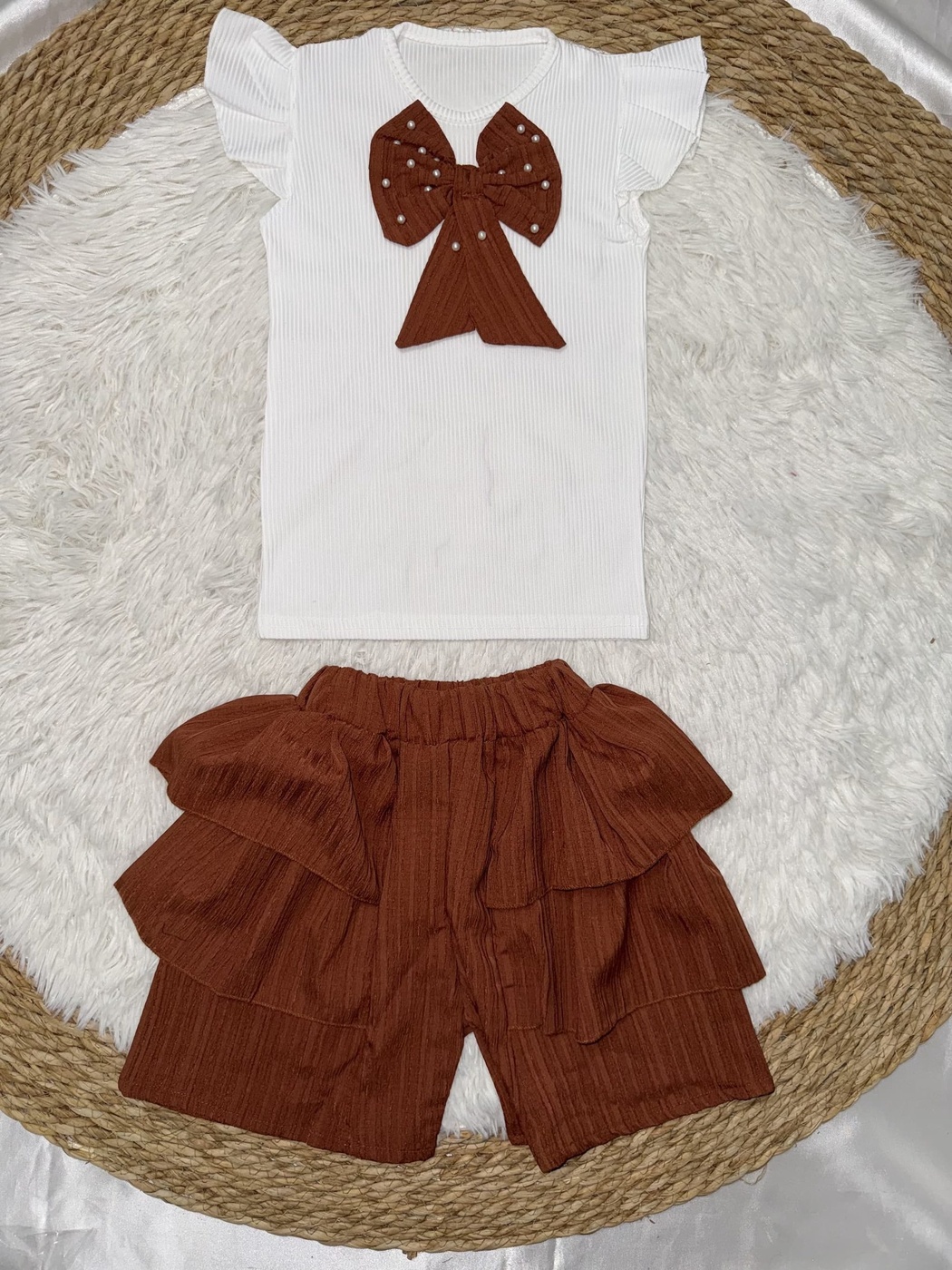 Bow Rust Brown Shorts Set - Girl (Ruffle Shorts)-08