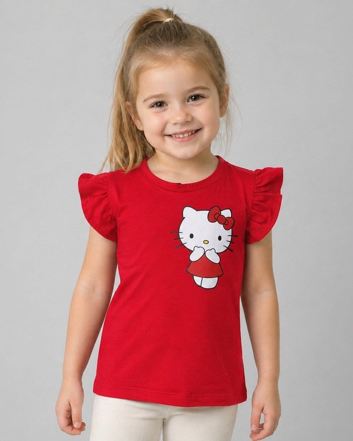 Hello Kitty Red Ruffle Sleeve Tee - Girl (Chest Graphic)