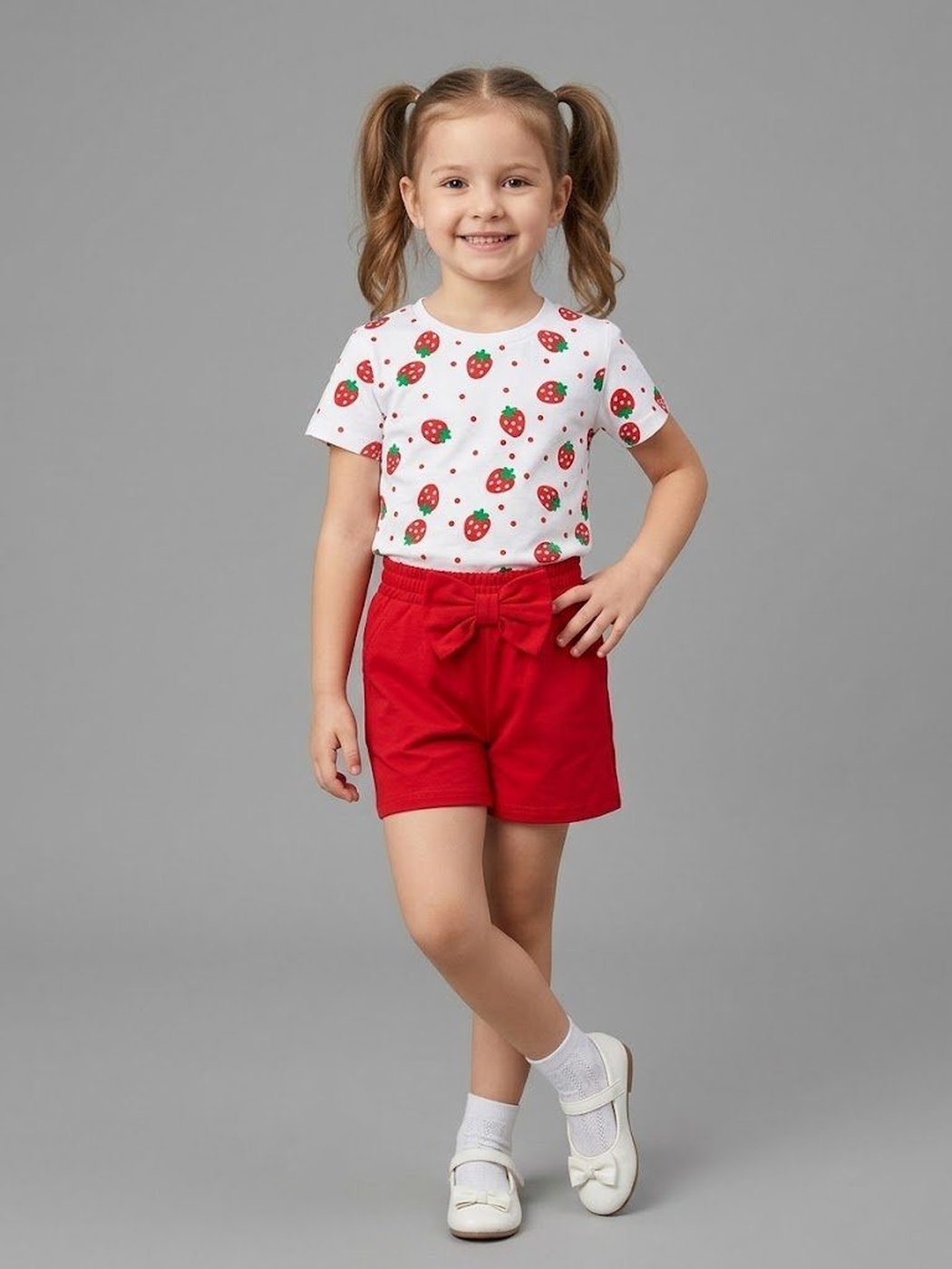 Strawberry Red Set - Girl (Bow Shorts)