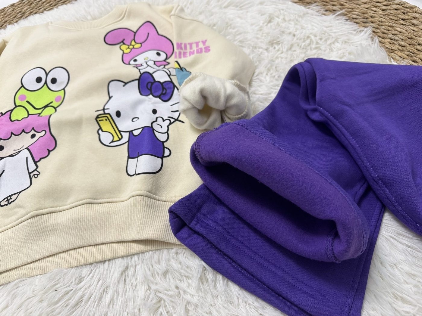 Sanrio Hello Kitty Set Cream & Purple - For Girls (Flared Pants)