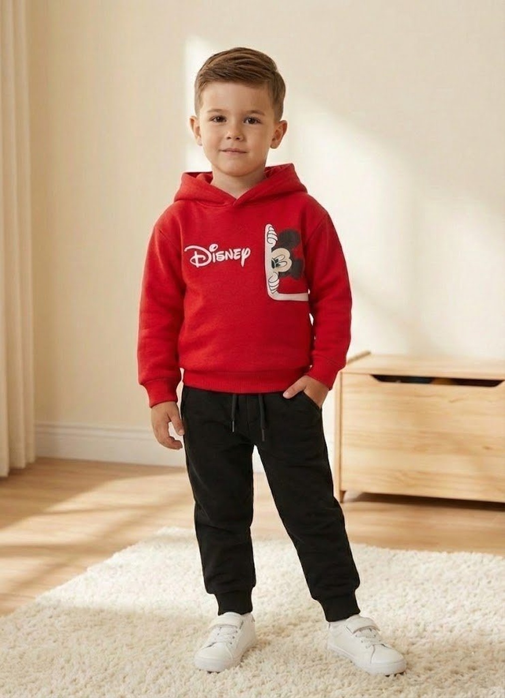 Mickey Mouse Red Hoodie - Boy (Peeking Mickey)