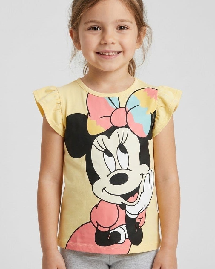 Minnie Mouse Yellow Ruffle Sleeve Tee - Girl (Large Front Graphic)