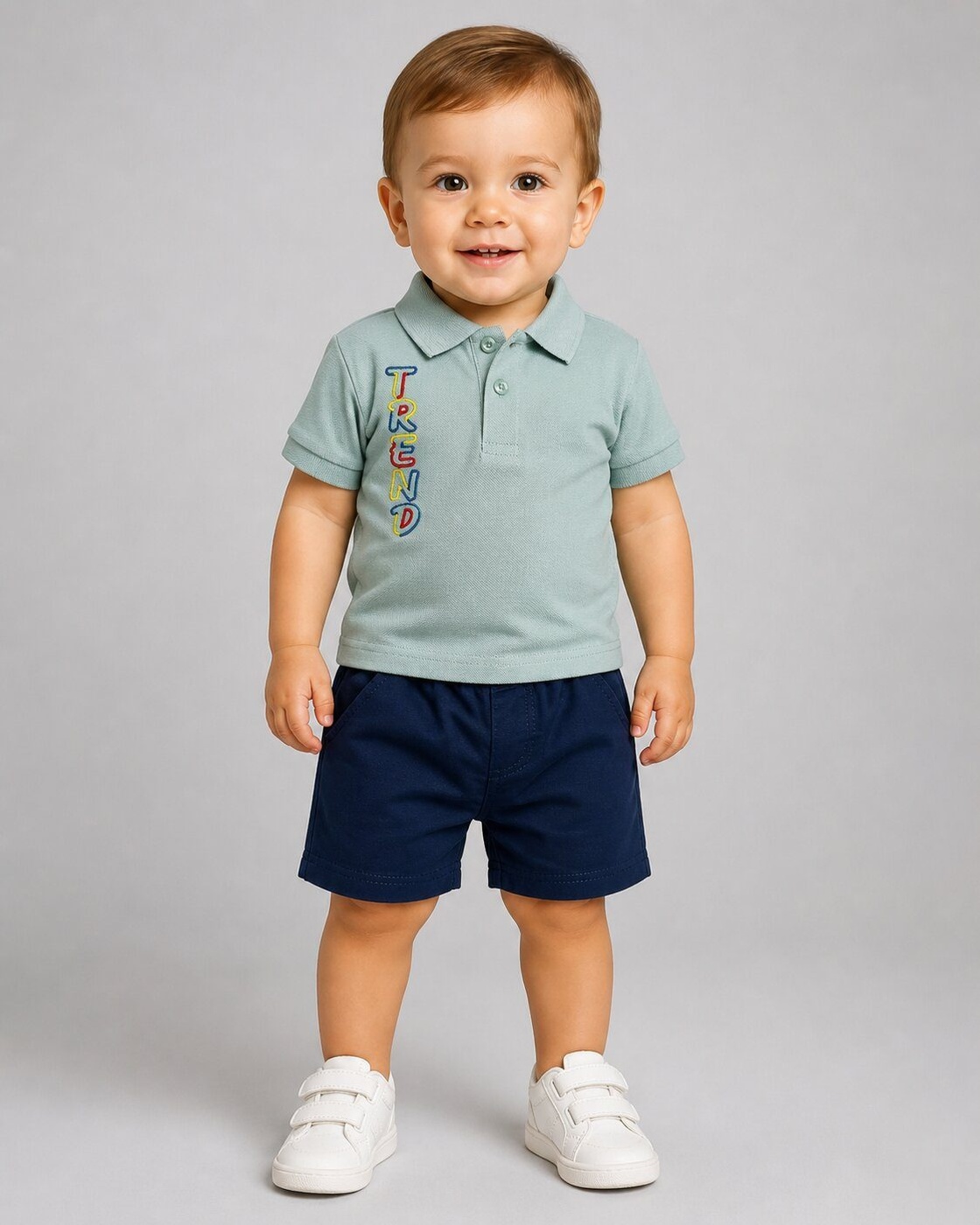 Lettered Light Blue Polo Shorts Set - Boy (Polo Collar)-24M