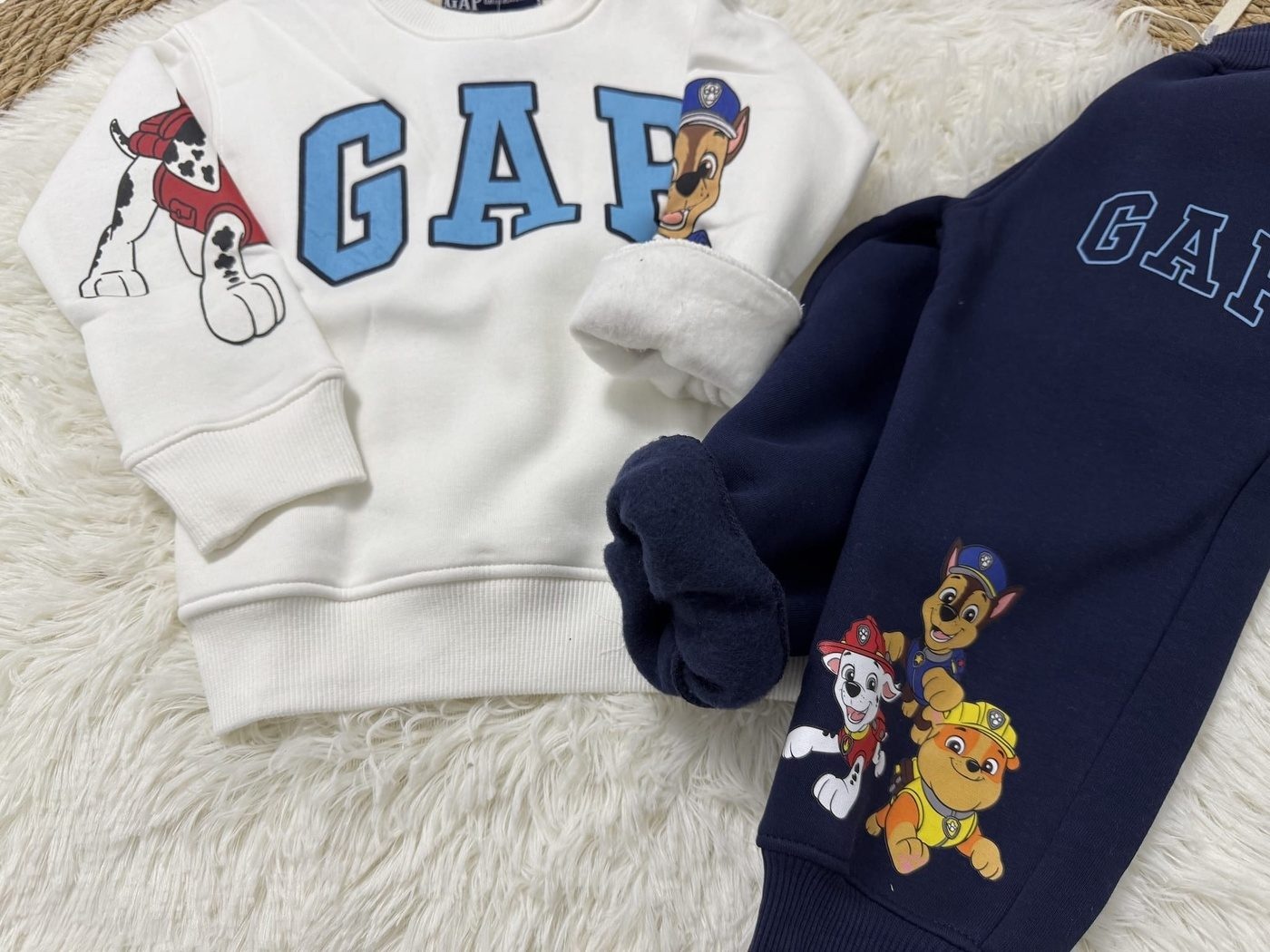 Paw Patrol Set White & Navy - For Boys (Chase & Marshall Side Print)