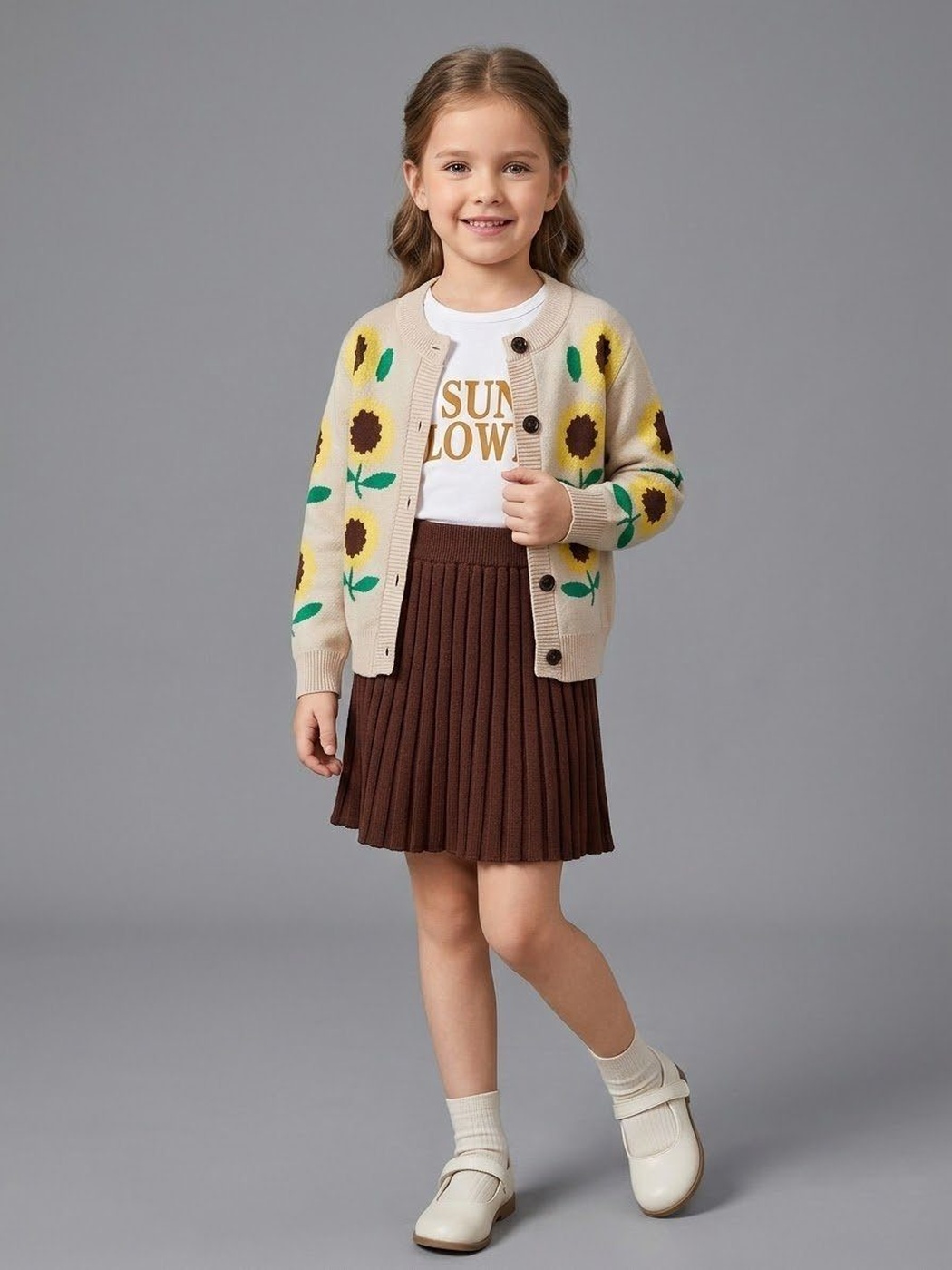 Sunflower 3-Piece Set Beige - Girl ("Sun Flower" Inner Shirt)