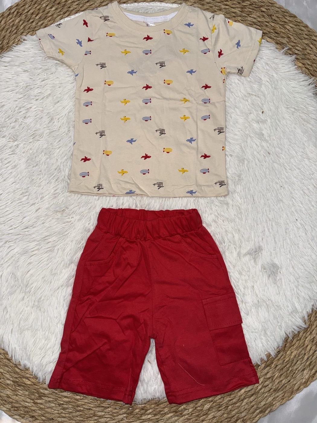 Airplane Red Shorts Set - Boy (Allover Motif Top)-08