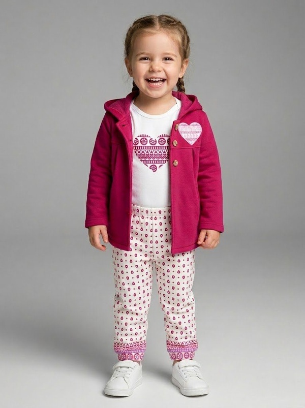 Pink Heart 3-Piece Set - Baby Girl (Heart Print Onesie)