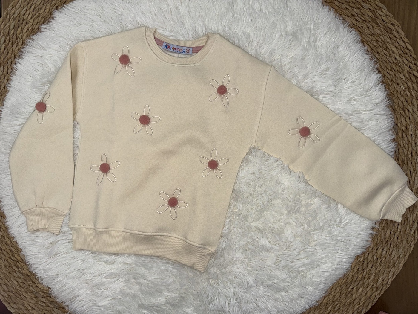 3D Flower Beige Set - Girl (Embroidered)