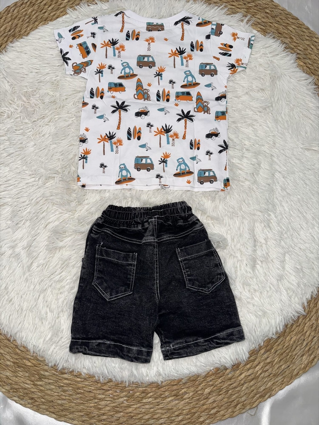 Travel White Shorts Set - Boy (Travel Motif Top)-24M
