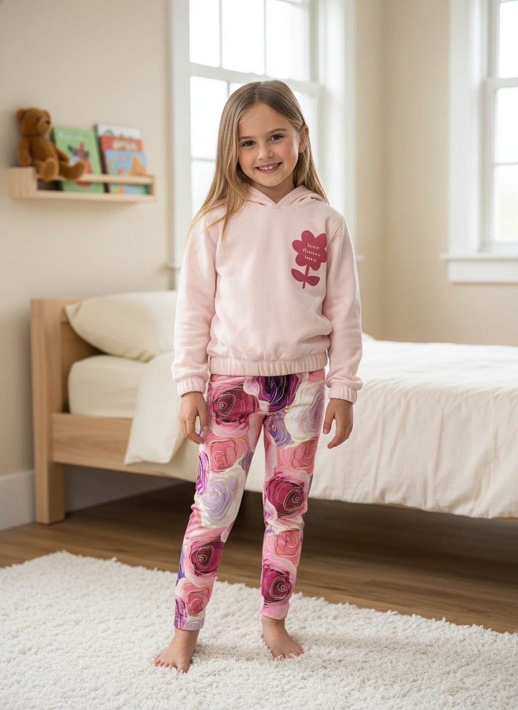 Love Flower Pink Set - Girl (Rose Pattern Pants)