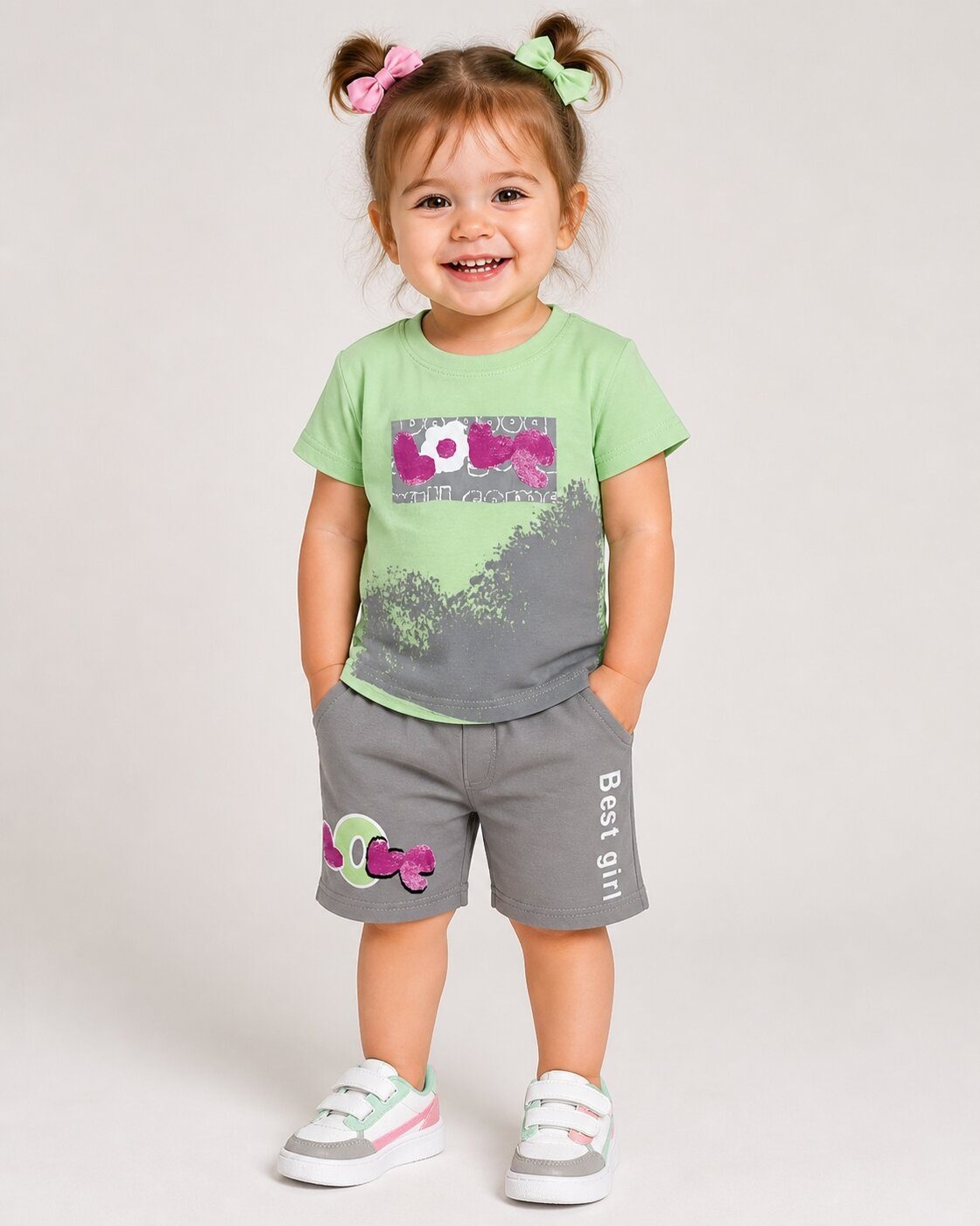 Best Girl Green Shorts Set - Girl (Best Girl Text)-24M