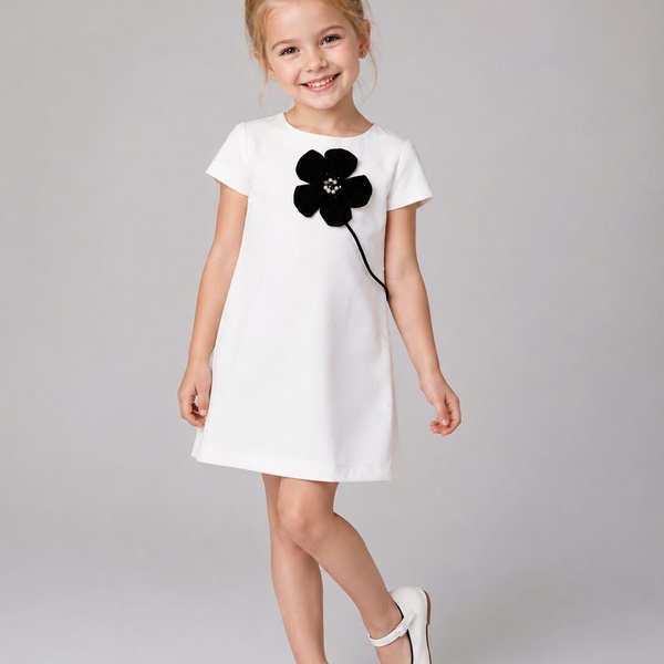 White Flower Dress - Girl (Black Flower)