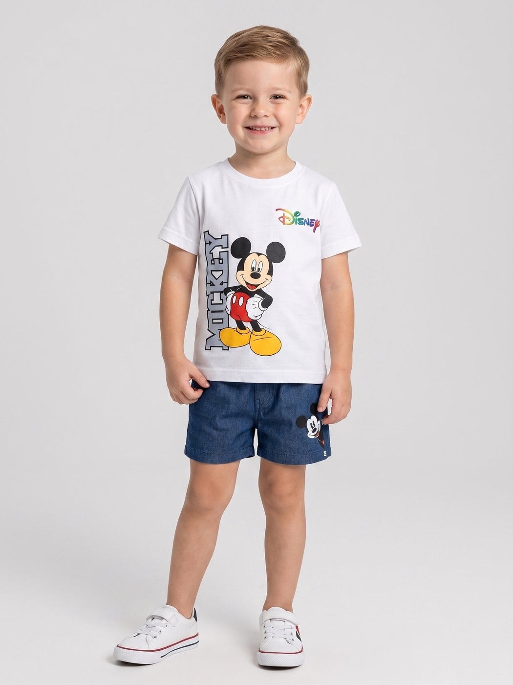 Mickey Mouse White Shorts Set - Boy (Front Character Graphic)-06