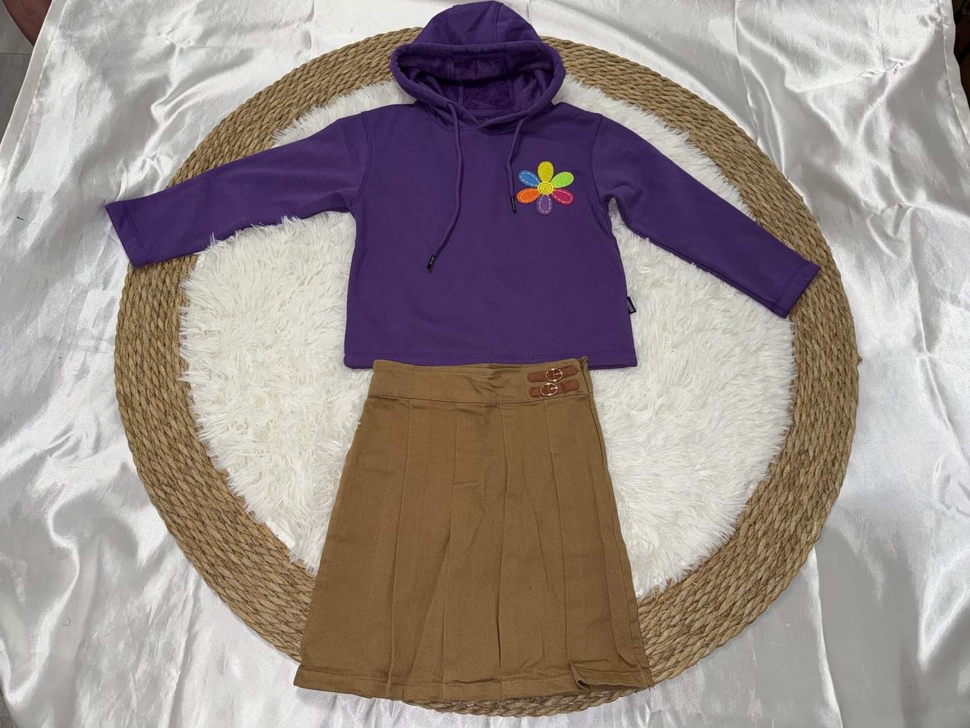 Wish Love Dream Hoodie Set Purple - Girl (Brown Buckle Skirt)
