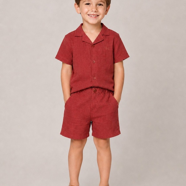 Red Short Set - Boy (Button Shirt)