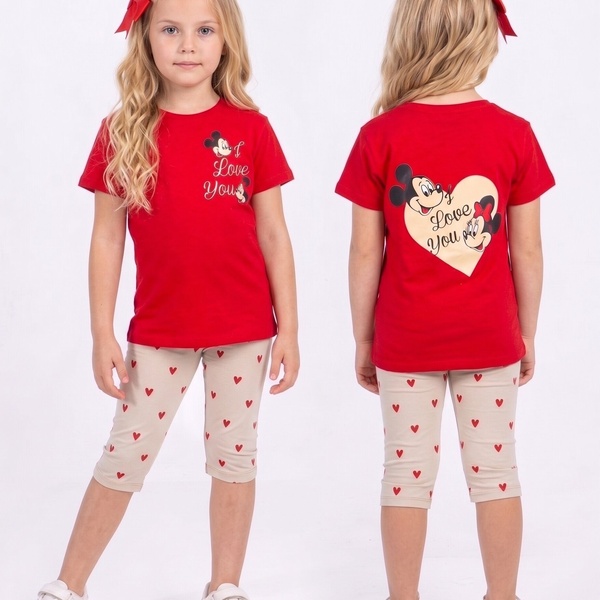 Mickey & Minnie Red Set - Girl (Heart Pattern Pants)