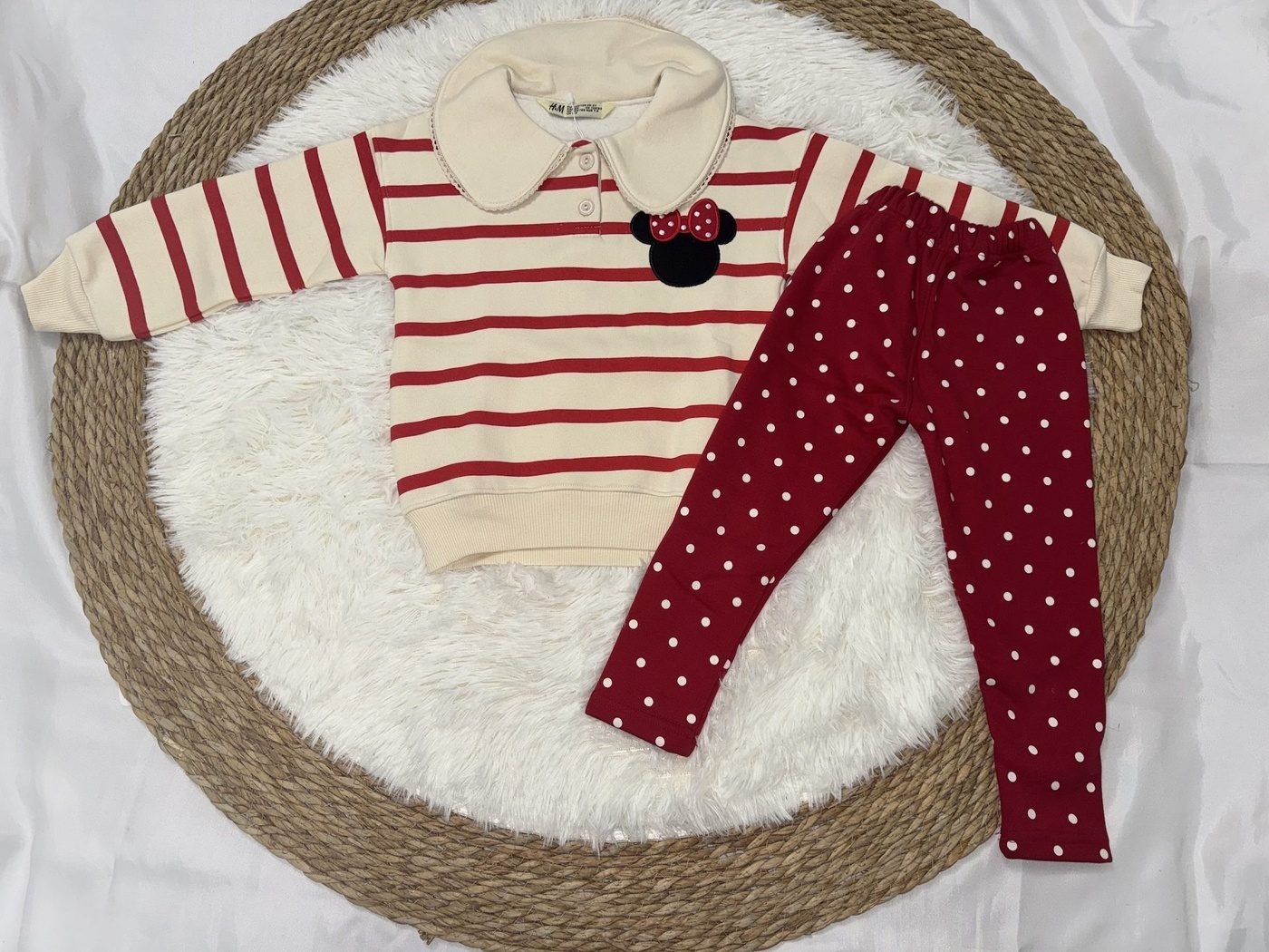 Minnie Mouse Collared Set Cream & Red - For Girls (Polka Dot Pants)