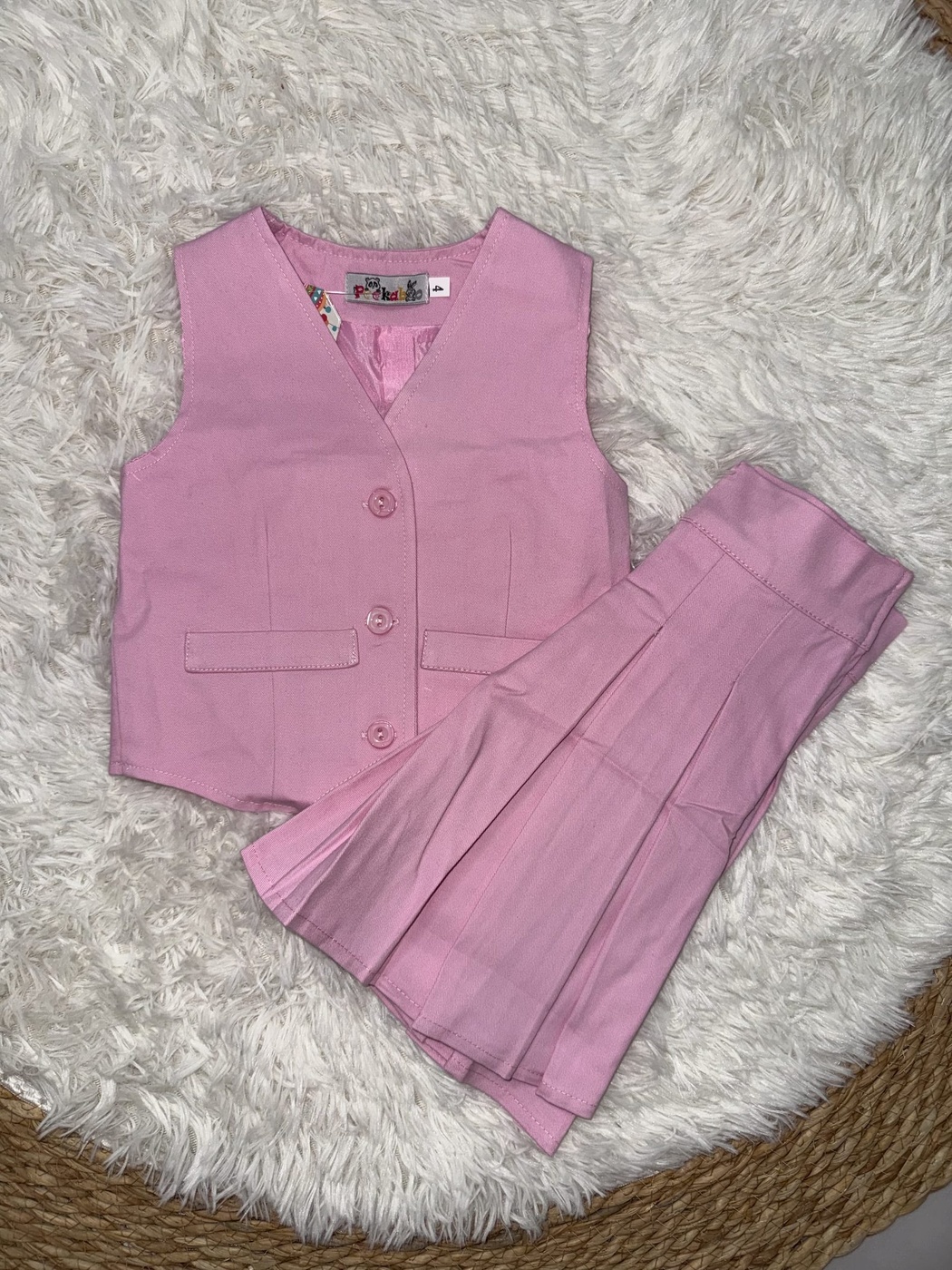 Peekaboo Pink Vest Set - Girl (Pleated Skirt)