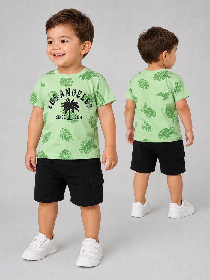 Los Angeles Green Shorts Set - Boy (Palm Graphic)