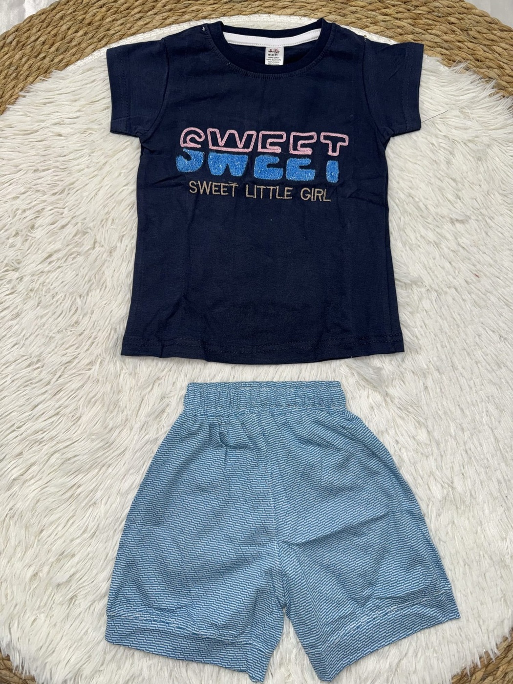 Sweet Navy Shorts Set - Girl (Text Graphic)-24M