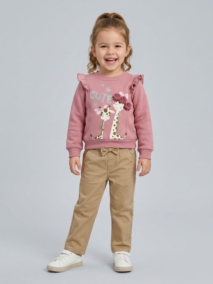 Cute Giraffe Set Dusty Pink - Girl (Beige Twill Pants)