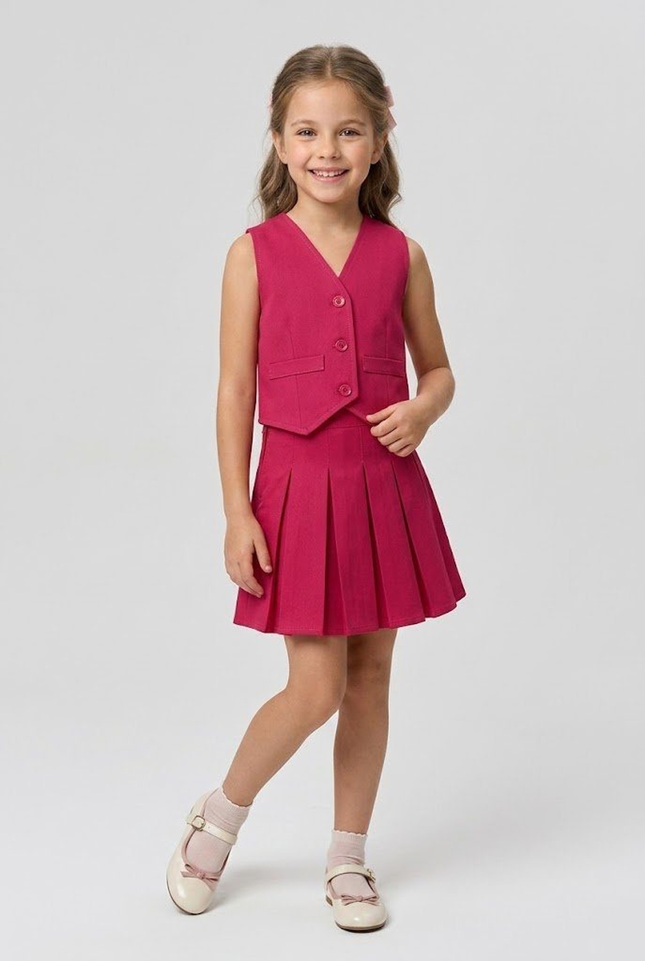 Peekaboo Fuchsia Vest Set - Girl (Pleated Skirt)