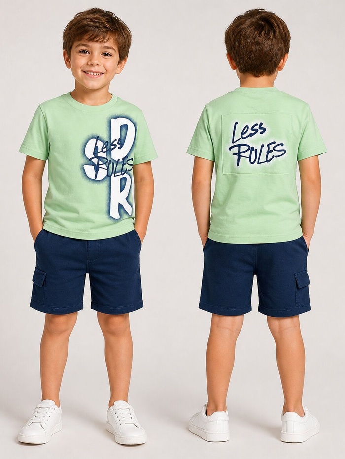 Less Rules Mint Shorts Set - Boy (Front Graphic)