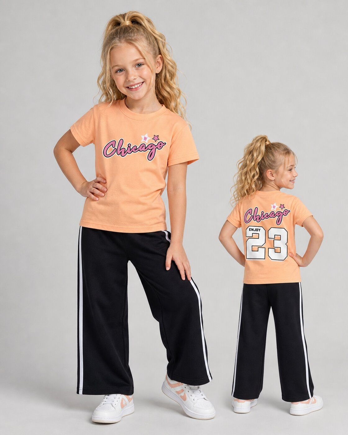 Chicago Orange and Black Set - Girl (Side Stripe Pants)-12