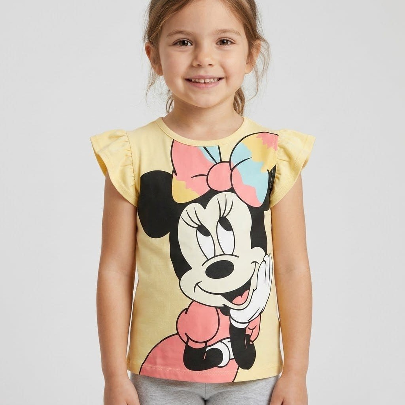 Minnie Mouse Yellow Ruffle Sleeve Tee - Girl (Large Front Graphic)-08