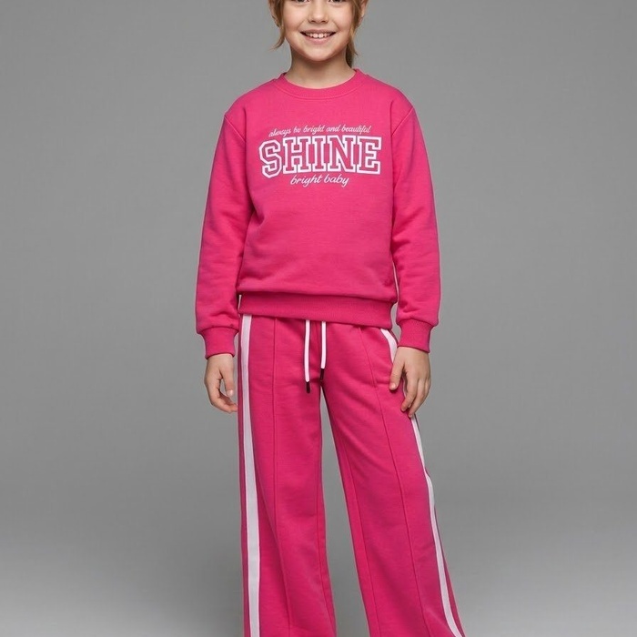 Shine Tracksuit Set Hot Pink - Girl (White Side Stripe Pants)