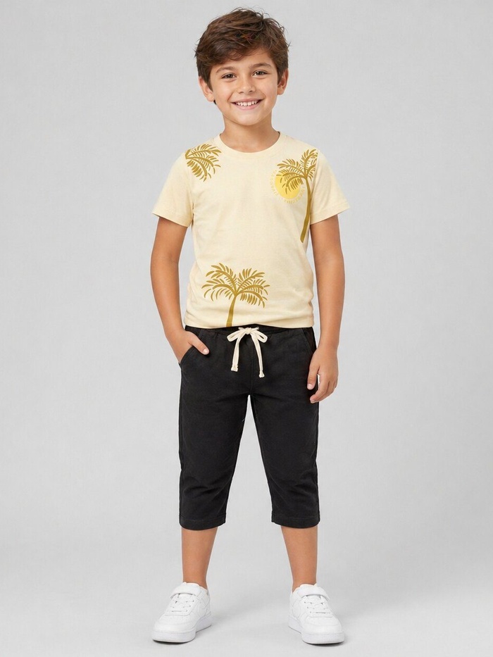 Palm Beige Pants Set - Boy (Palm Graphic)