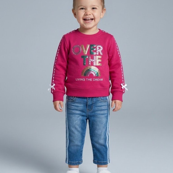 Over The Rainbow Set Pink - Girl (Side Stripe Jeans)