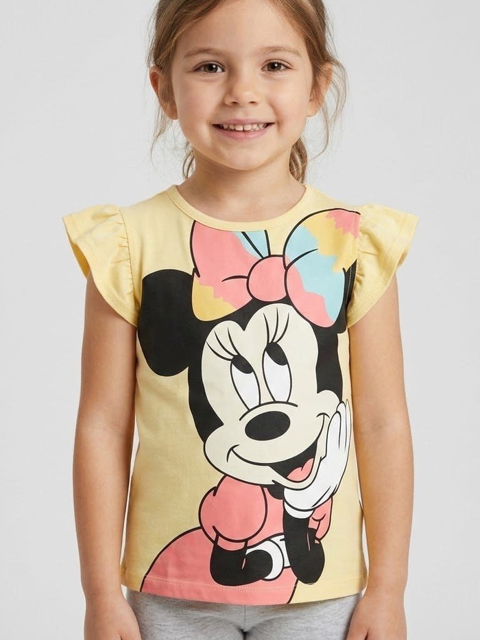 Minnie Mouse Yellow Ruffle Sleeve Tee - Girl (Large Front Graphic)