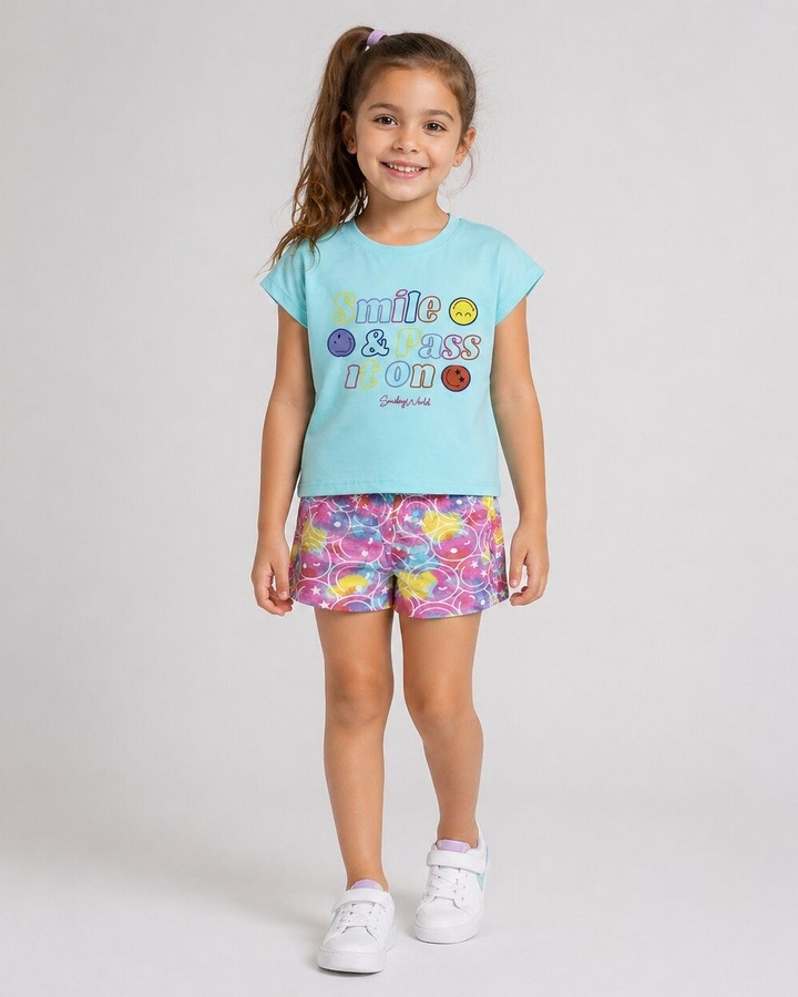 Smile Blue Shorts Set - Girl (Multi-Color Shorts)