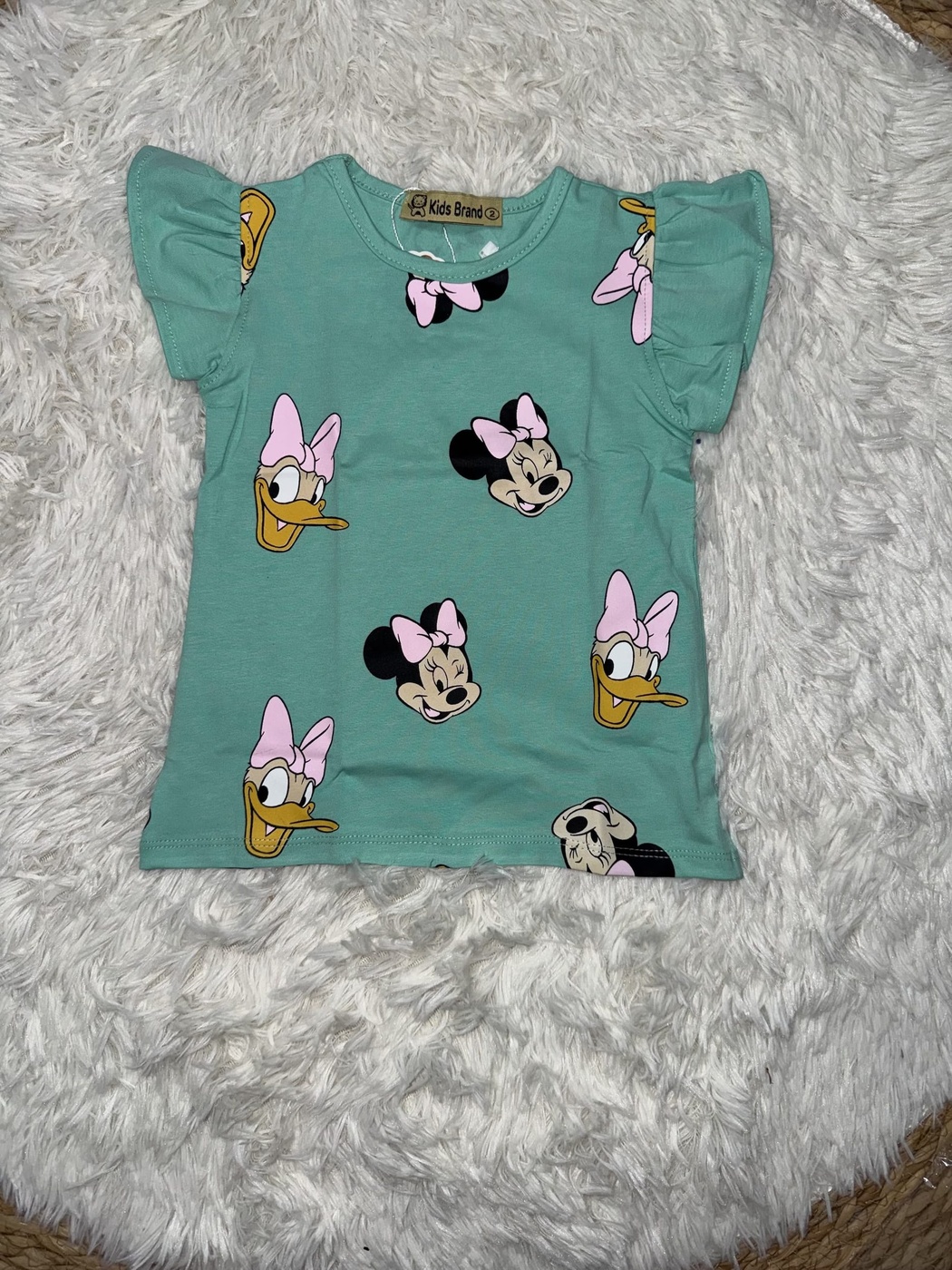 Minnie & Daisy Teal Ruffle Sleeve Tee - Girl (Allover Characters)-08