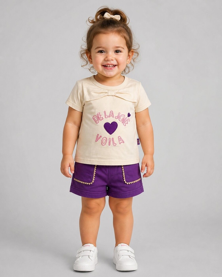 Voila Purple Shorts Set - Girl (Heart Graphic)