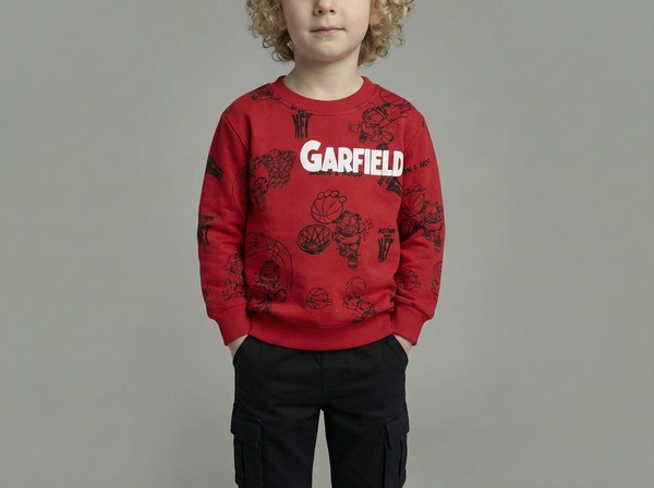 Garfield Sweatshirt Red - Boy (All Over Basketball Print)