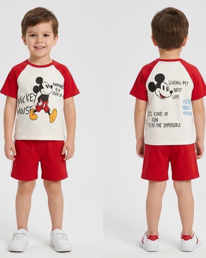 Mickey Mouse Red Raglan Shorts Set - Boy (Front Graphic)