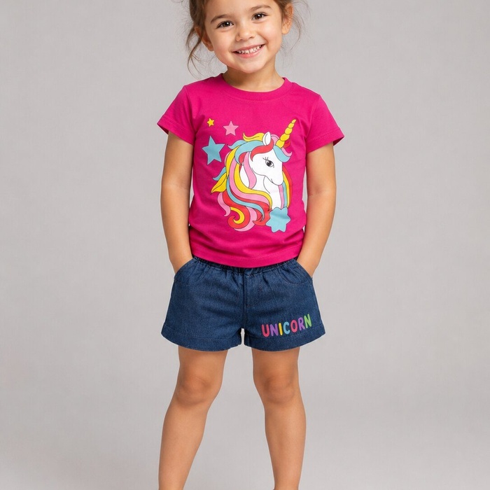 Unicorn Pink Shorts Set - Girl (Front Character Graphic)